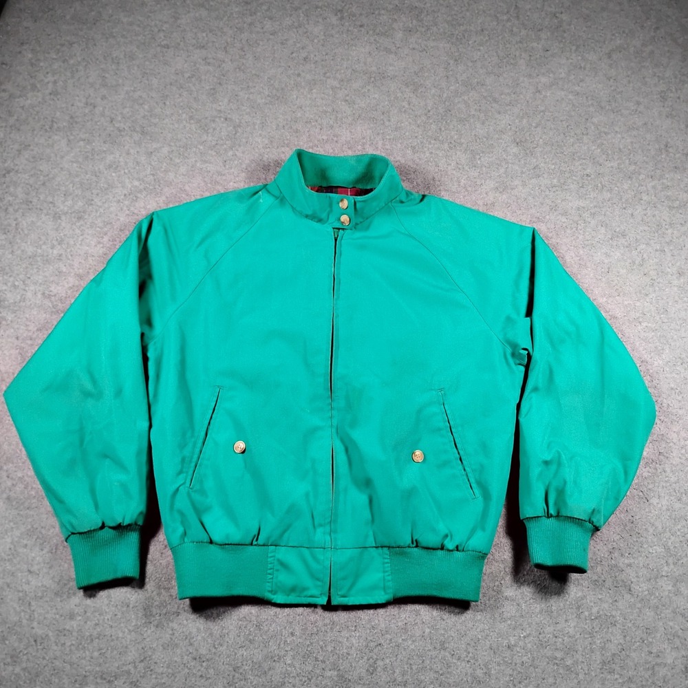 Vintage Lands' End Women's Green Plaid Lined Harrington Bomber Jacket Size M
